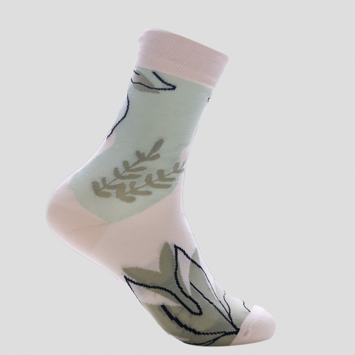 Happy Socks - Pastel Floral Crew Socks with Leaf Pattern