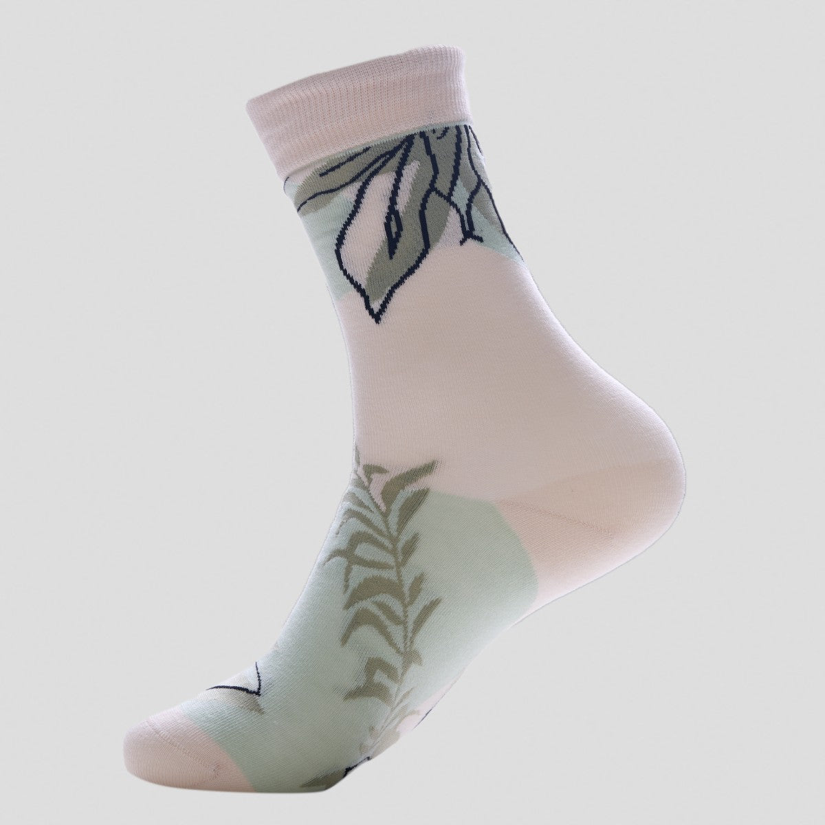 Happy Socks - Pastel Floral Crew Socks with Leaf Pattern