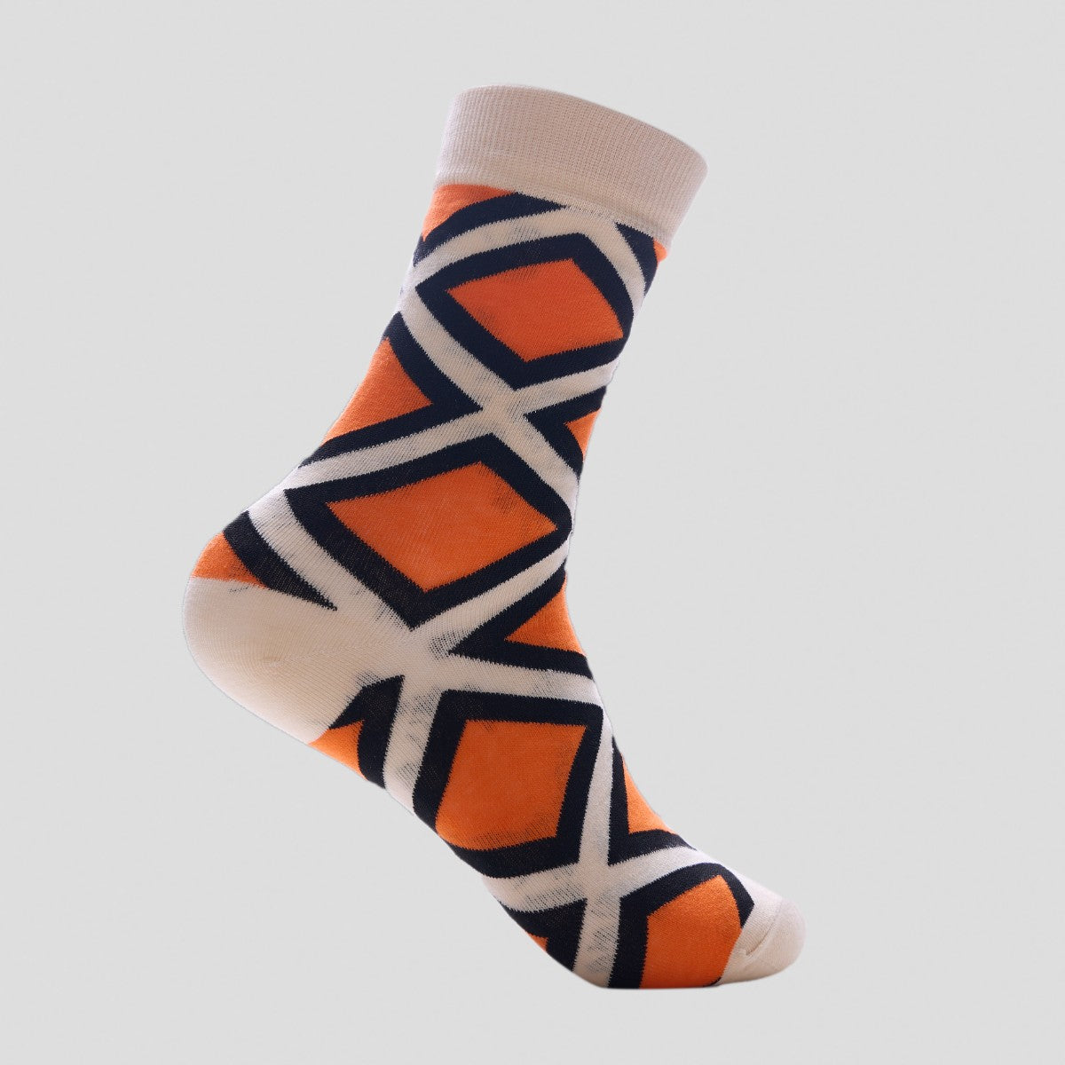 Happy Socks -Orange Geometric Pattern Novelty Crew Socks