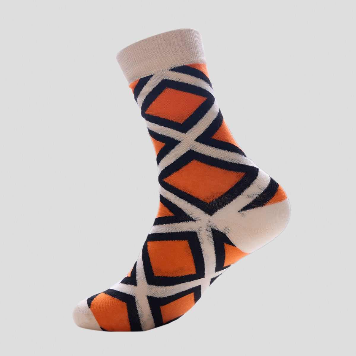 Happy Socks -Orange Geometric Pattern Novelty Crew Socks