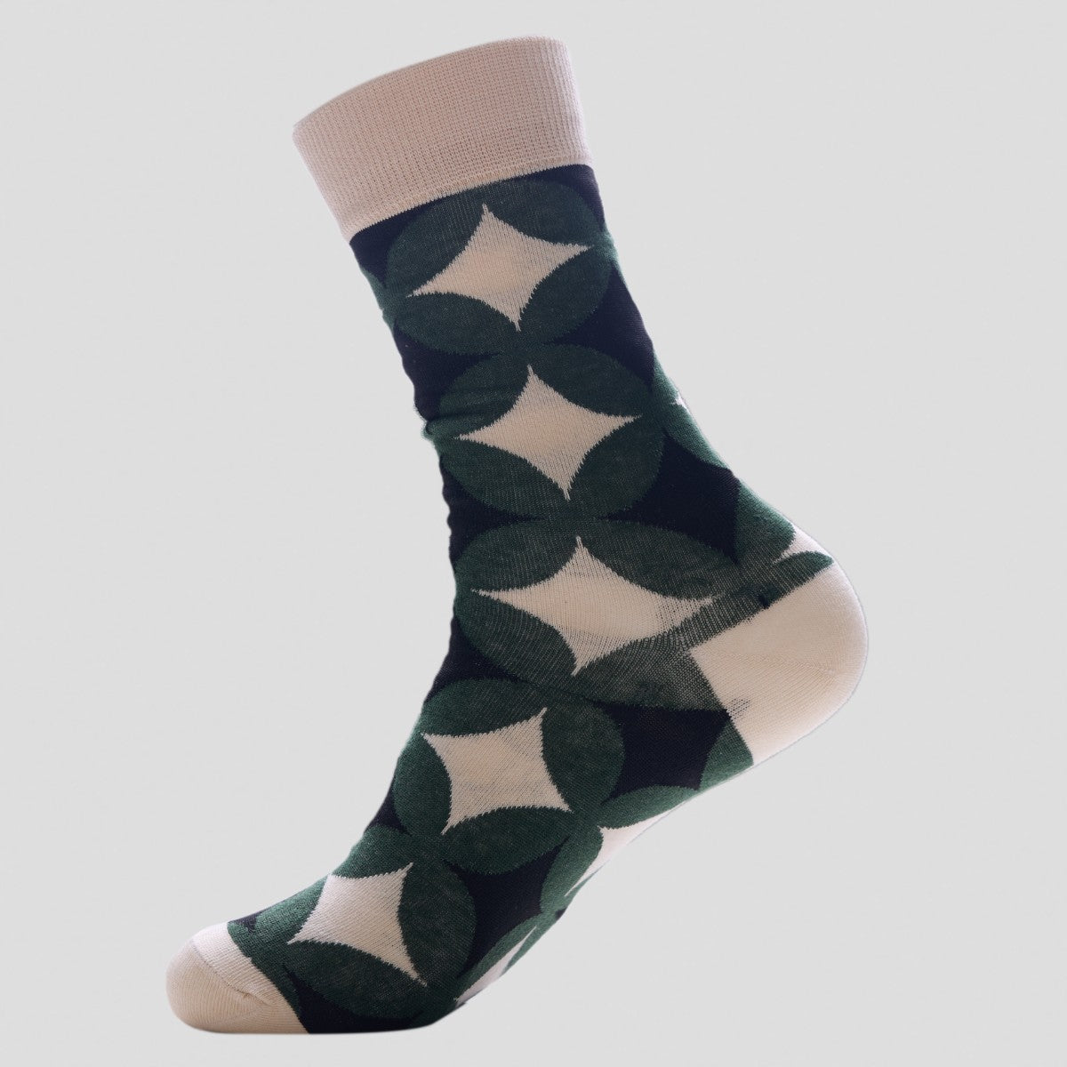 Happy Socks - Geometric Pattern Crew Socks – Green & White Modern Style
