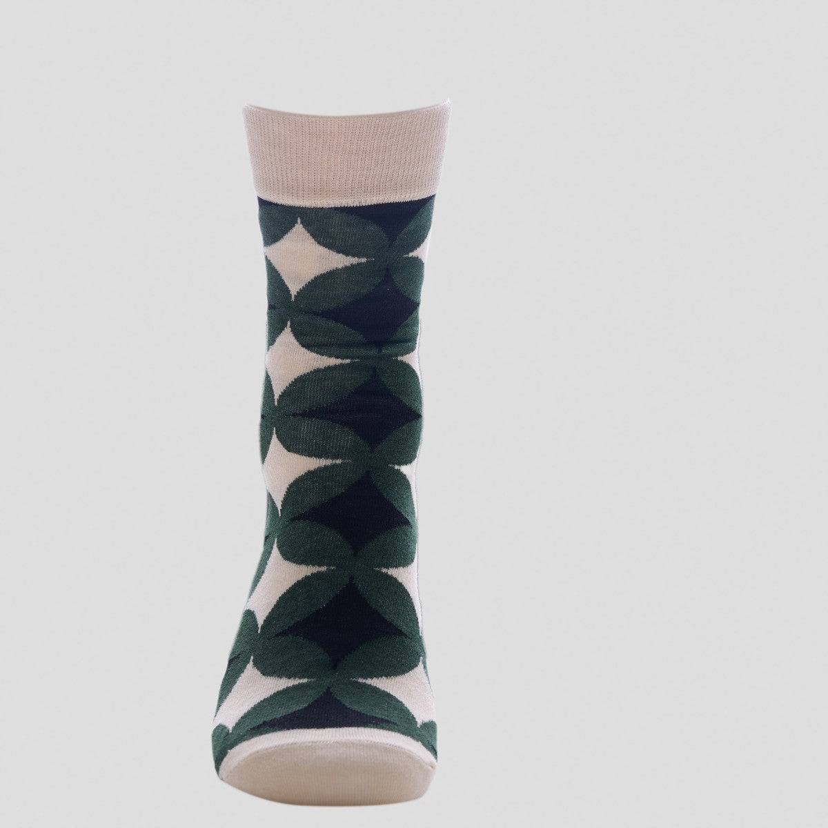 Happy Socks - Geometric Pattern Crew Socks – Green & White Modern Style