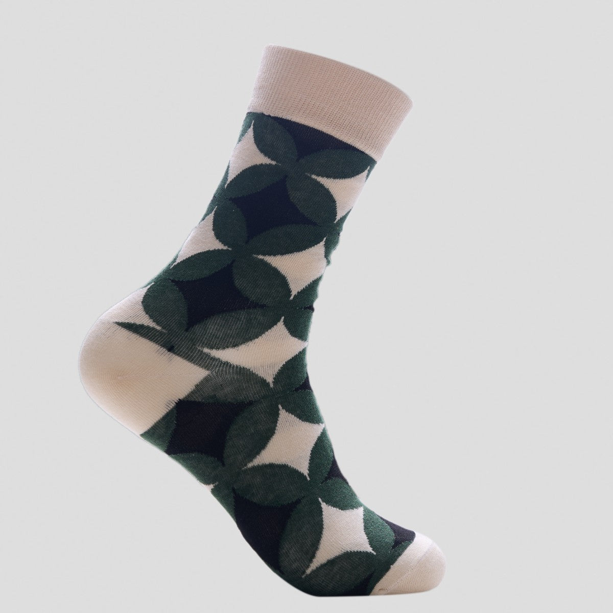 Happy Socks - Geometric Pattern Crew Socks – Green & White Modern Style