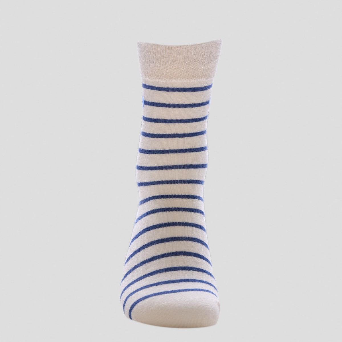 Happy Socks Striped Novelty Crew Socks with Blue Smiley – Cream & Navy