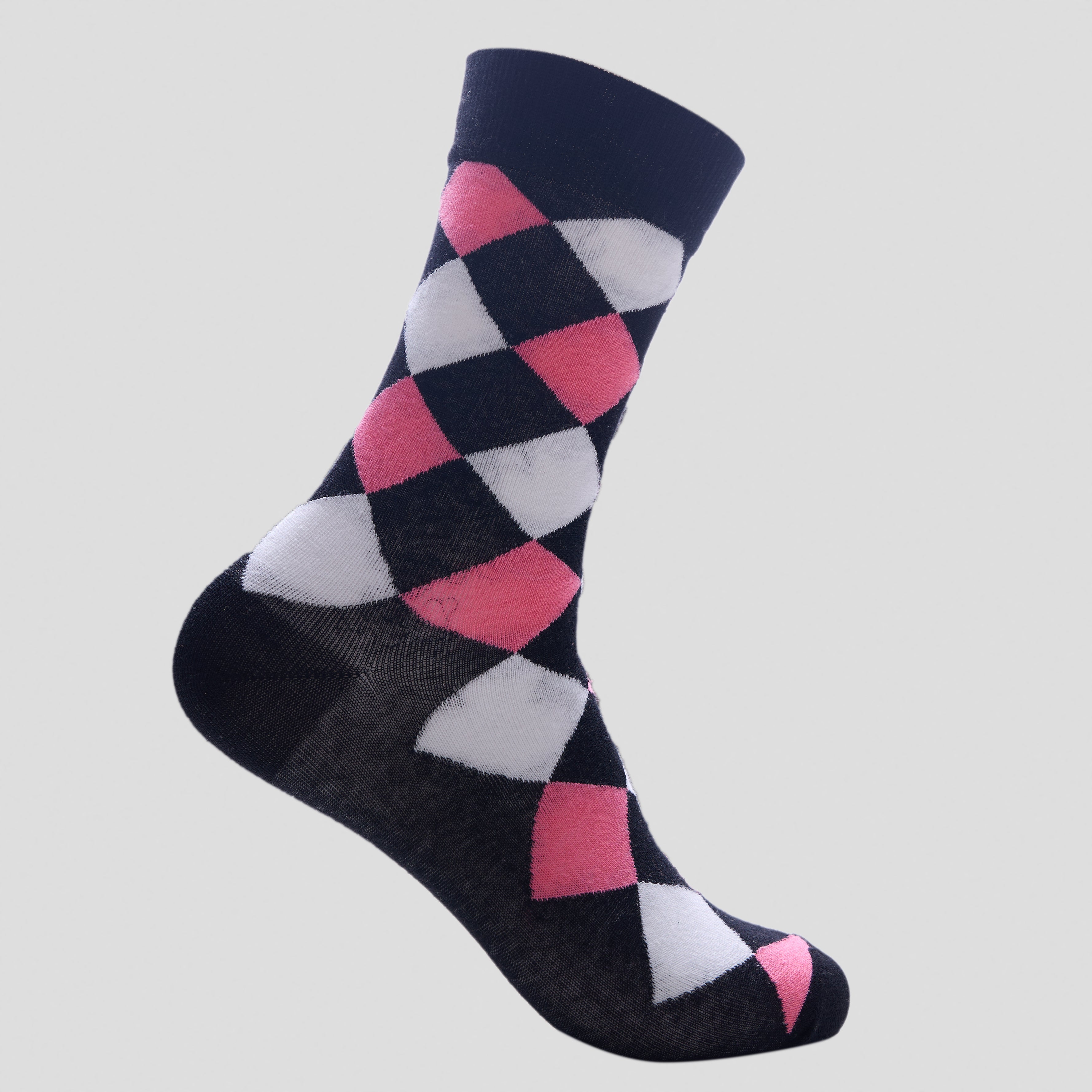 Diamond Pattern Cotton Socks – Black, White & Pink