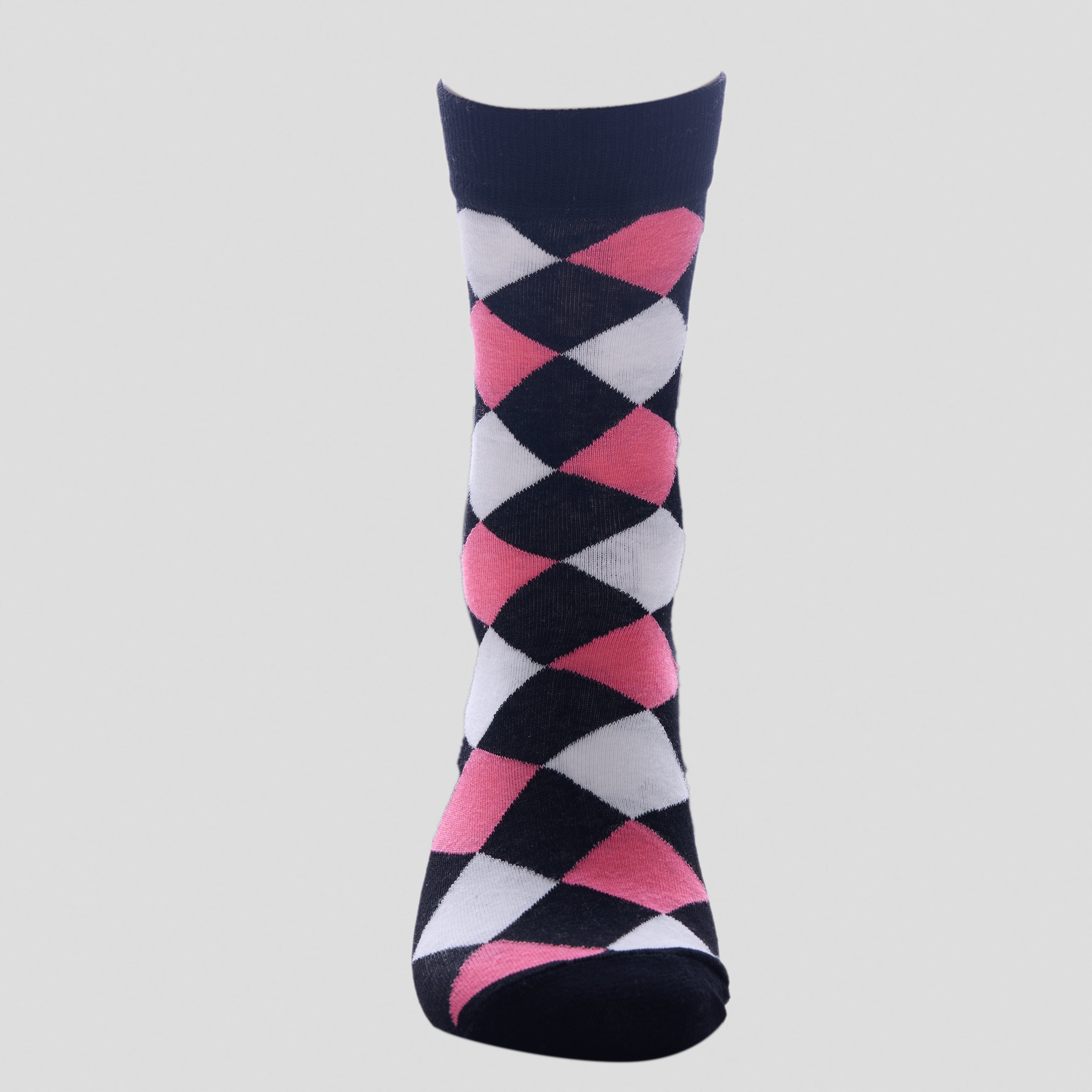 Diamond Pattern Cotton Socks – Black, White & Pink