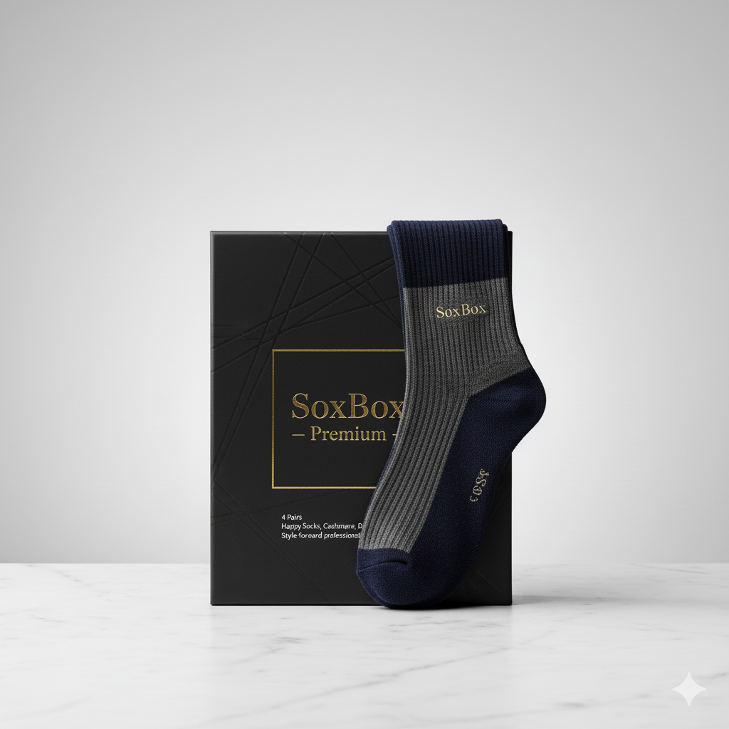 Premium Membership: 4 high-quality pairs per month in cashmere, Happy Socks & dress styles — for style-forward professionals.