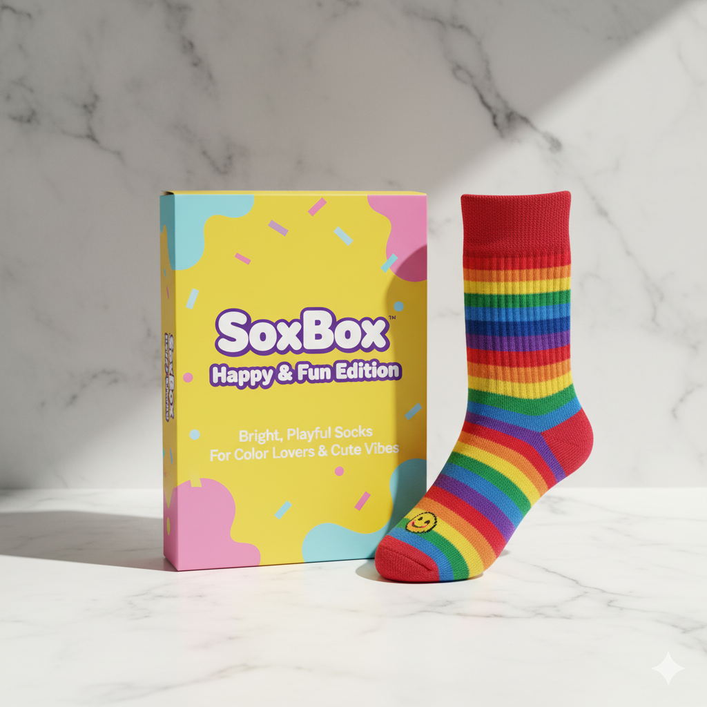 Happy Socks Membership – 4 colourful crew pairs per month. For everyday joy and comfort.